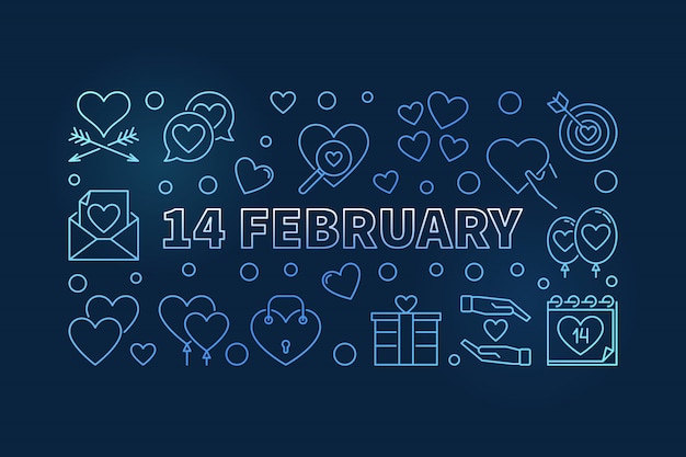 14 februari blauwe lijn illustratie. Valentijnsdag banner