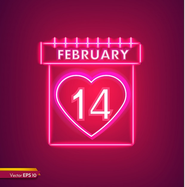 14 februari kalender in neon