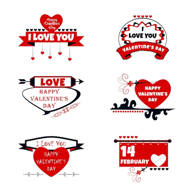 14 February Happy Valentine39s day emblem badges and logo set Vector Illustration