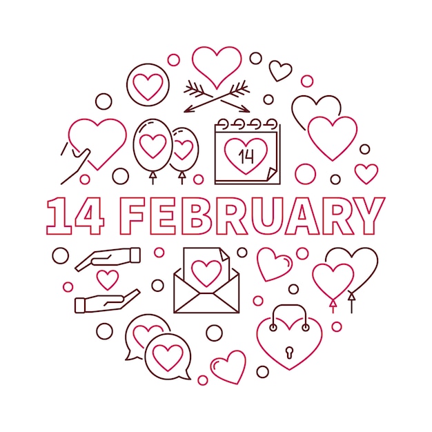 14 February outline illustration