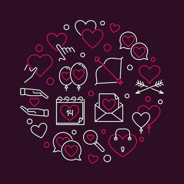 14 february valentine's day round outline illustration