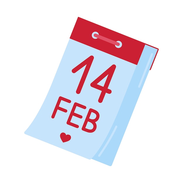 14 February valentine's day tearoff wall calendar. Vector flat illustration