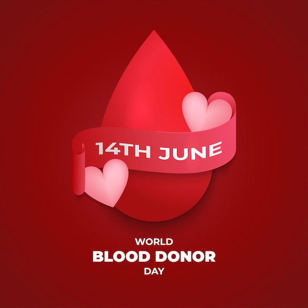 14 juni wereld bloeddonordag poster of spandoek met hartjes en lint