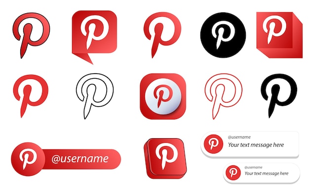 Vettore 14 pacchetto di icone social media di pinterest