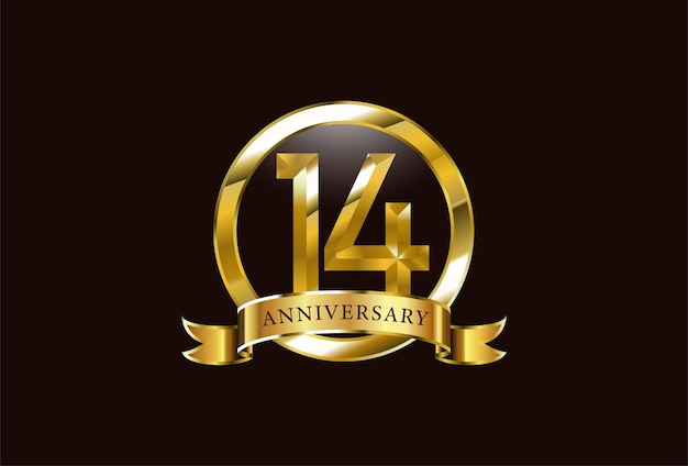 Vector 14 year anniversary celebration logo design with golden circle