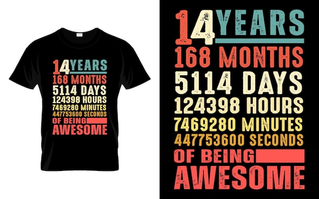 Vettore 14 anni 168 mesi di essere fantastico 14° compleanno regali t-shirt