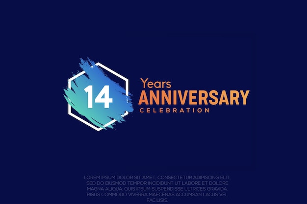 파란색 브러시와 주황색 벡터 디자인을 사용한 14년 기념일 축하 디자인.