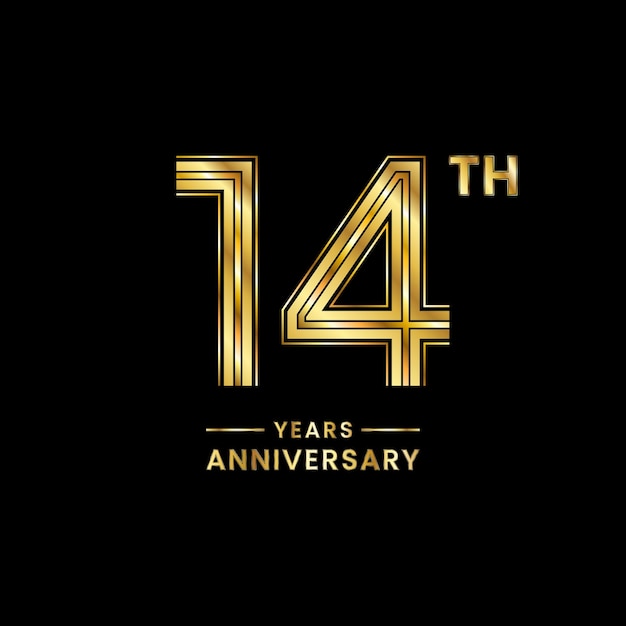 Вектор Дизайн логотипа 14-летия с золотым номером для празднования юбилея logo vector