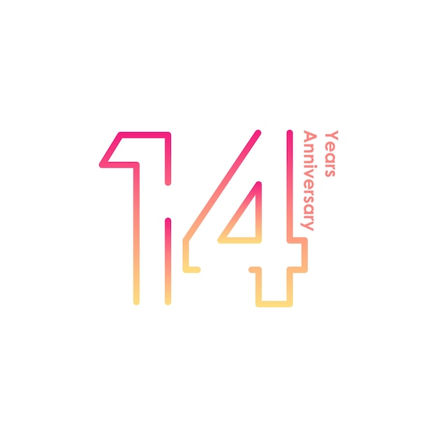 14 years anniversary logotype with golden colored font numbers made of one connected line