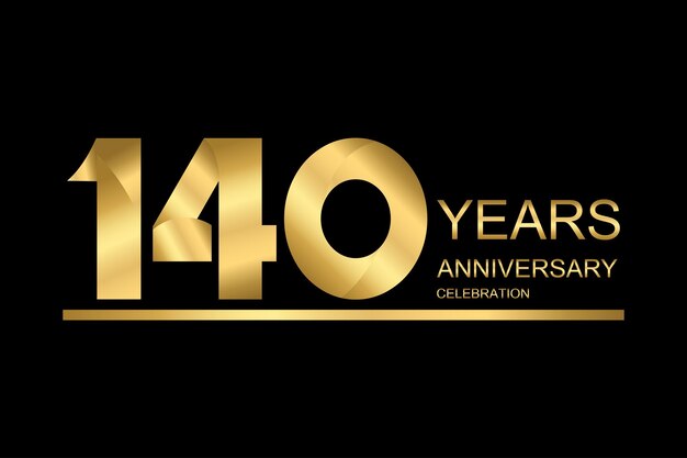 Vector 140 year anniversary vector banner template gold icon isolated on black background