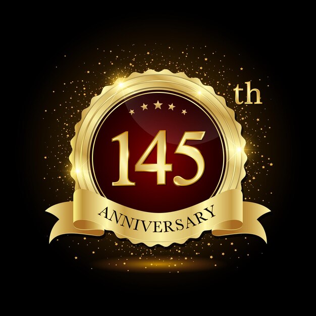145th Anniversary Golden emblem design for birthday event Anniversary logo Anniversary template