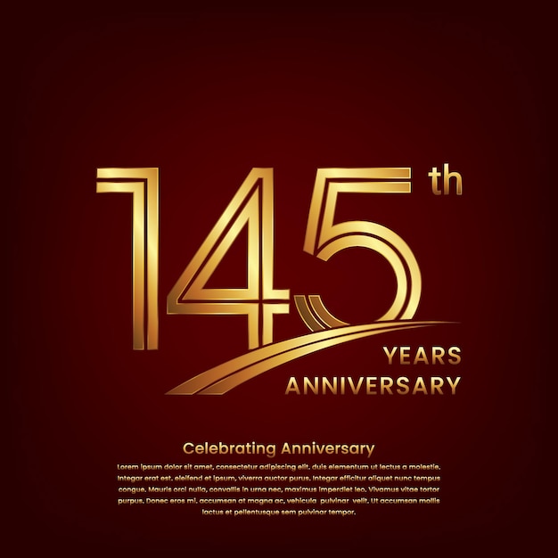 145th Anniversary logo with double line concept design Golden number for anniversary celebration event Logo Vector Template