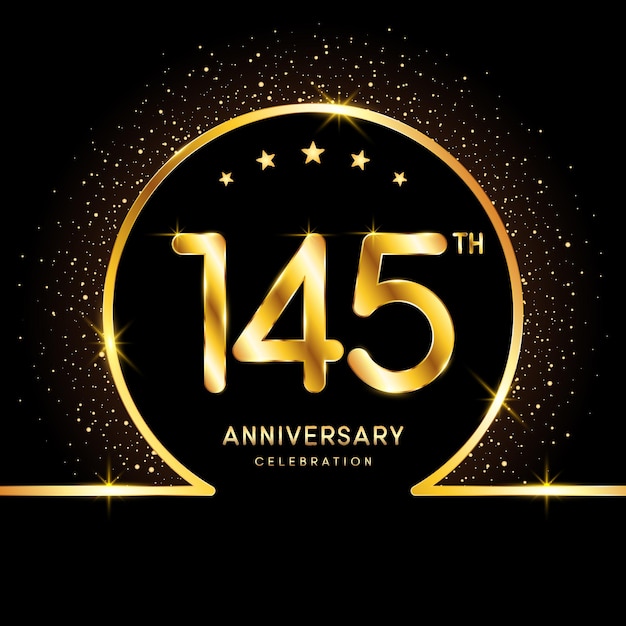 145th Anniversary Logotype Golden anniversary logo design with golden number Logo Vector Template