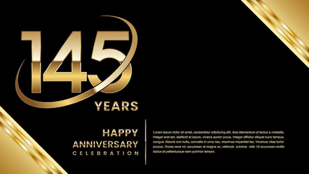 Vector 145th anniversary template design with a golden number on a black background