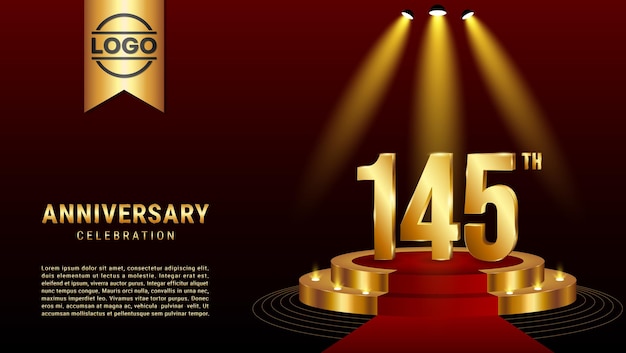 145th Anniversary Template design with golden stage for celebration event Vector Template