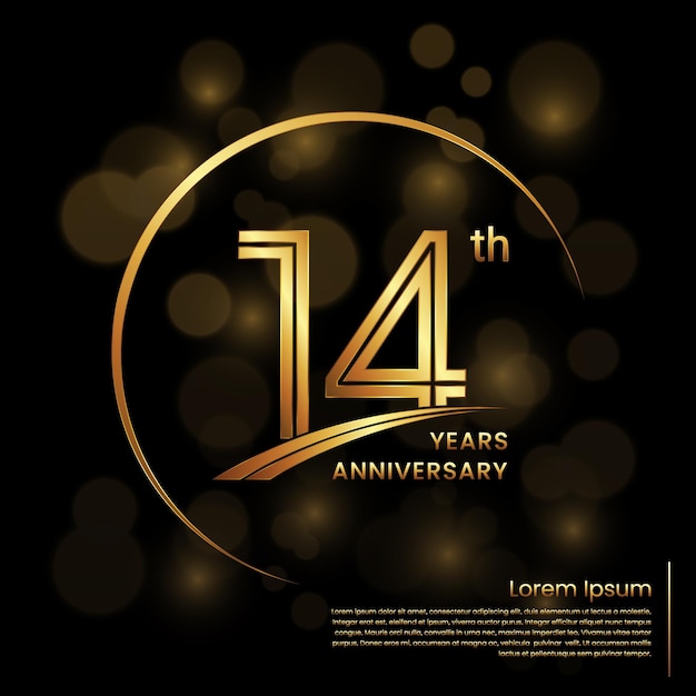 14e verjaardag logo-ontwerp met dubbele lijnnummers Gouden jubileum sjabloon Vector Logo sjabloon