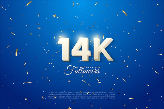 14k volgers met dikke witte cijfers op een blauwe achtergrond
