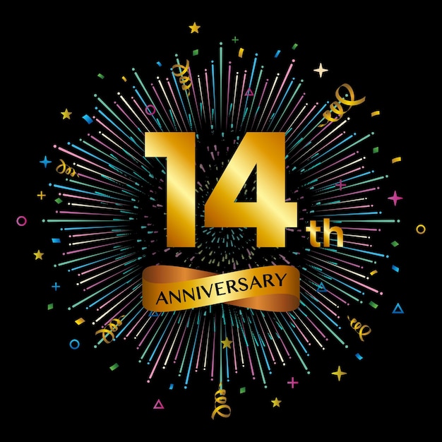 Вектор Логотип празднования 14-летия дизайн шаблона празднования золотой годовщины векторные иллюстрации