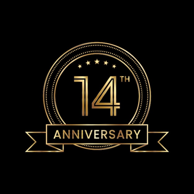 14th Anniversary emblem design with gold color for celebration event Line Art Design Logo Vector