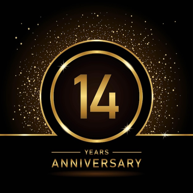 14th Anniversary Gold color template design for birthday event Vector Template