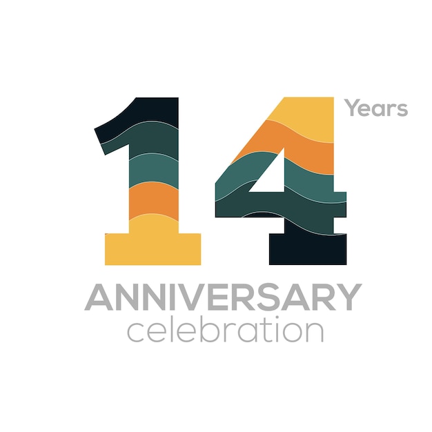 14th Anniversary Logo Design, Number 14 Icon Vector Template.Minimalist Colour Palettes.