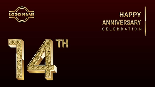 14th Anniversary template design concept with golden number Vector Template