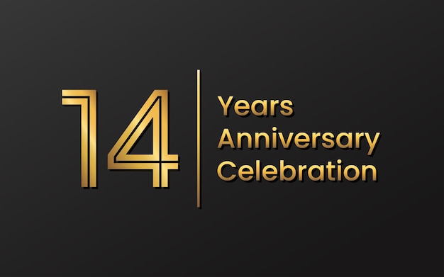 14th Anniversary template design with gold color for anniversary celebration Vector template