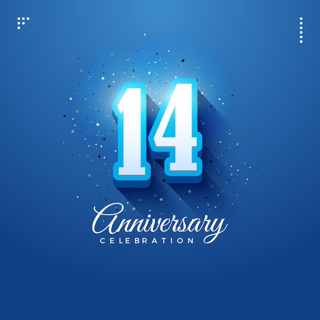 파란색 배경에 양각된 숫자가 있는 14주년