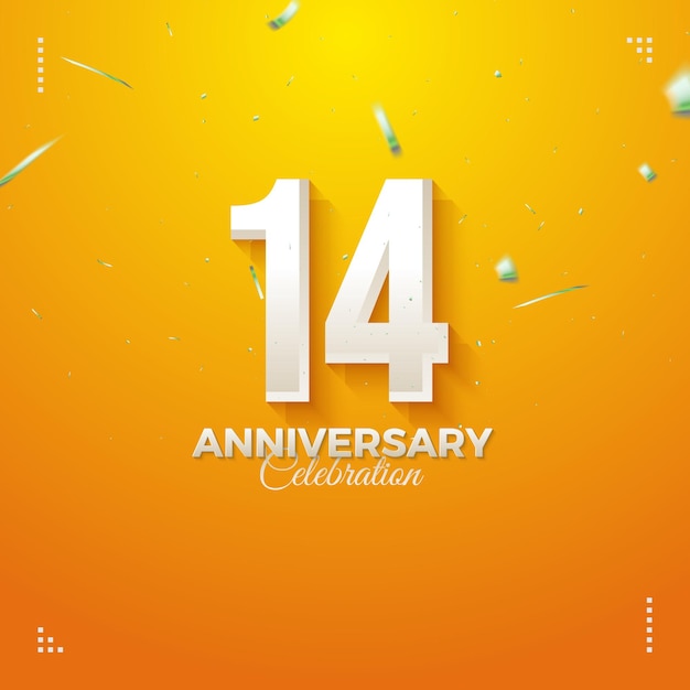 14th anniversary with white numbers on yellow background