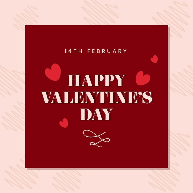 14th February Happy Valentines Day Celebration Greeting Card with Hearts in Red Color