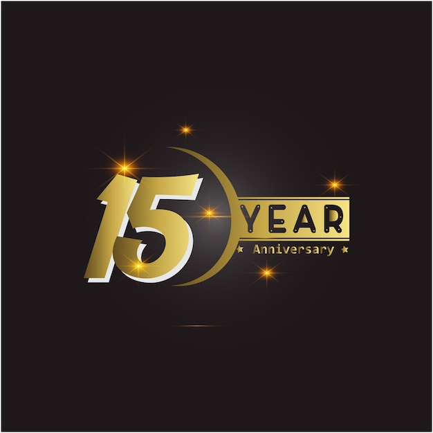 15 anniversario logo vector template design illustrazione oro e stella nera