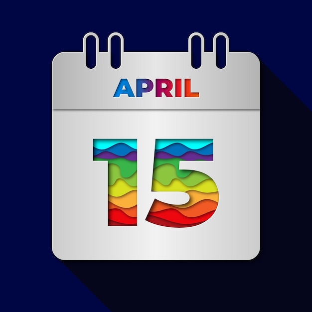 4월 15일 날짜 달력 평평한 최소한의 종이 절단 아트 스타일 디자인 일러스트레이션