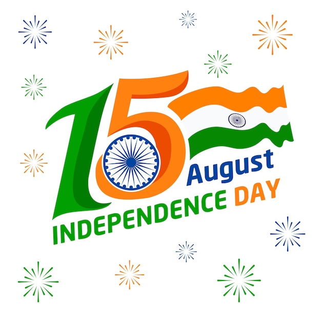 15 August text independence day design with indian flag