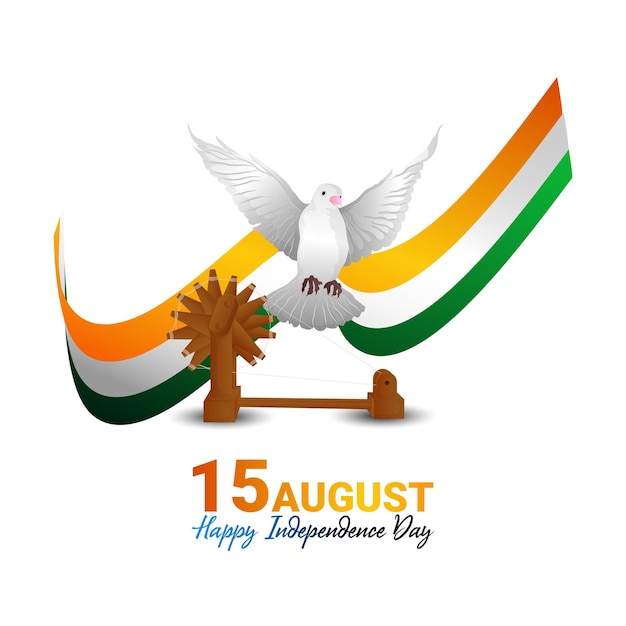 Vector 15 august text with ashok chakra and indian tricolor flag