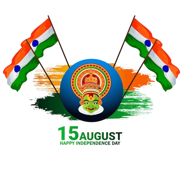 15 august text with ashok chakra and indian tricolor flag