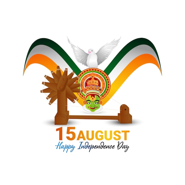 15 august text with ashok chakra and indian tricolor flag