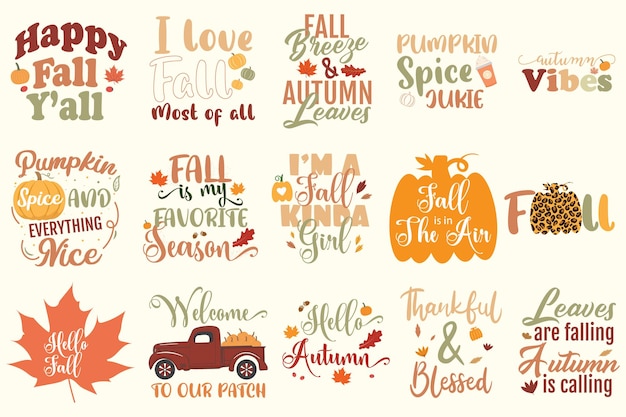Vector 15 autumn sayings with earthy colors