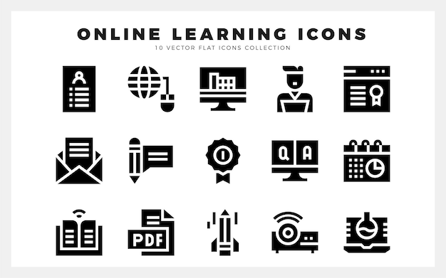 15 Online Learning Glyph pictogram pakket vector illustratie