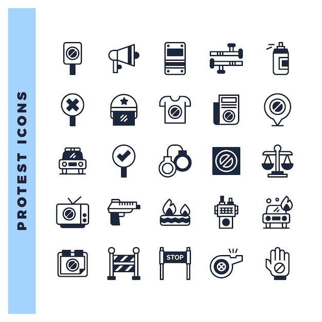 15 Protest Lineal Fill icon pack vector illustration