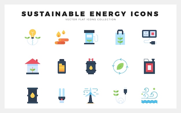 15 sustainable energy flat icon pack vector illustration