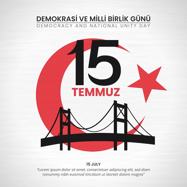 Vector 15 temmuz demokrasi ve milli birlik gunu of 15 juli democratie en nationale eenheidsdag achtergrond met silhouetbrug en maanster
