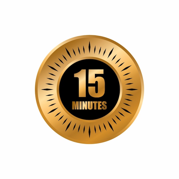 15 timer minutes symbol style isolated on white background. time gold label