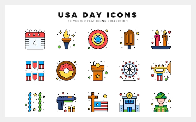 15 USA Lineal Color icon pack vector illustration