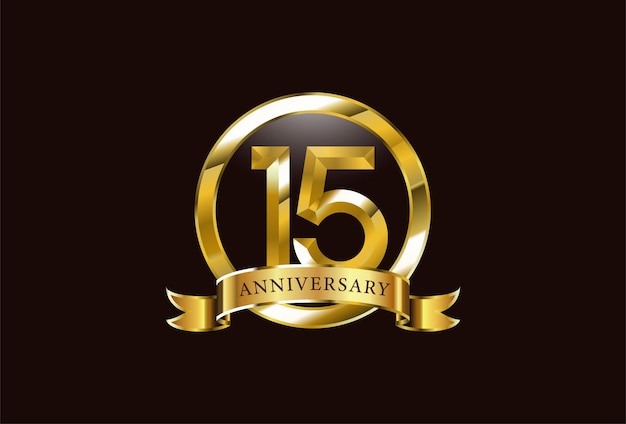 Design del logo della celebrazione dell'anniversario di 15 anni con cerchio dorato