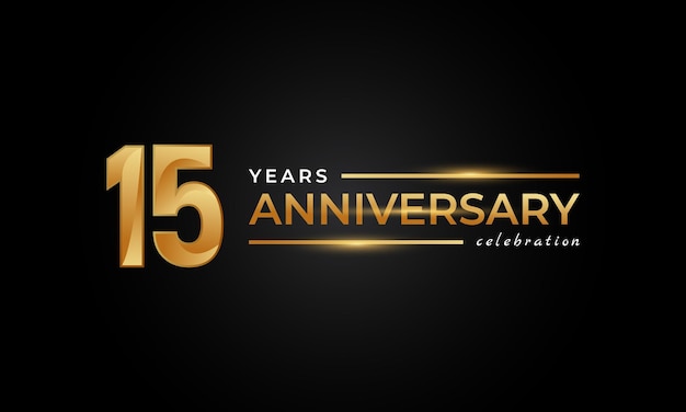 15 Year Anniversary Celebration with Shiny Golden and Silver Color Isolated on Black Background