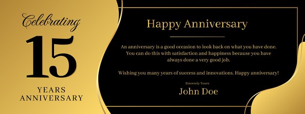 Vector 15 years anniversary a banner speech anniversary template with a gold background combination of black and text that can be replaced