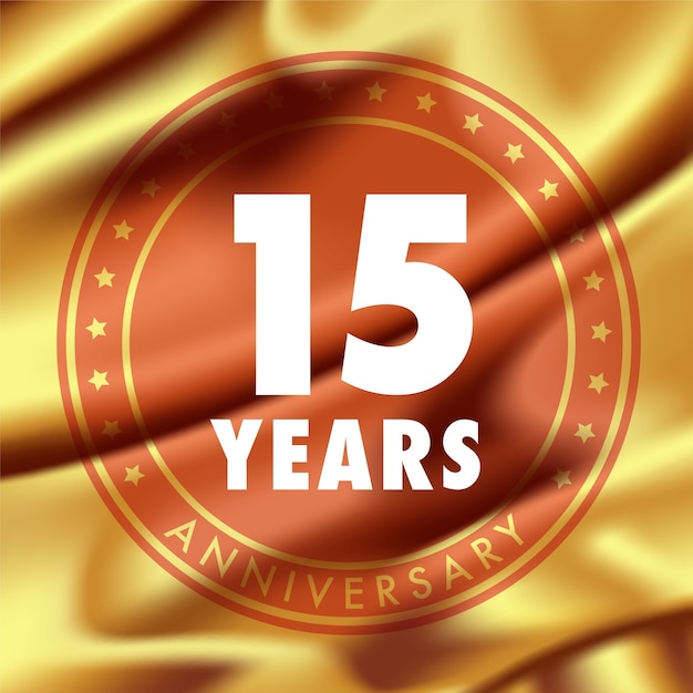 Vector 15 years anniversary, golden medal in silk for 15th anniversary.