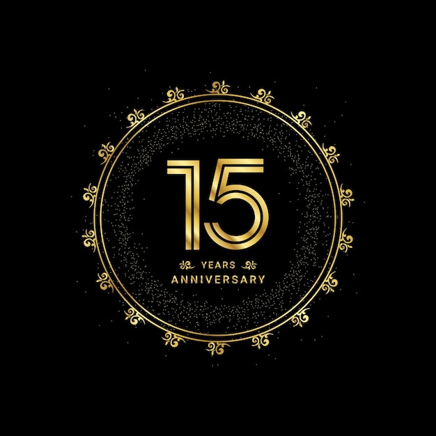 15 years anniversary with a golden number in a classic floral design template