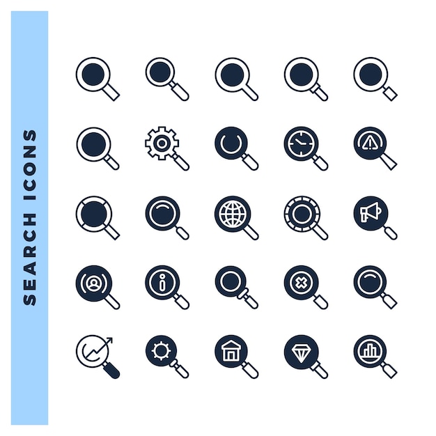 15 Zoek Lineal Fill pictogram pakket vector illustratie