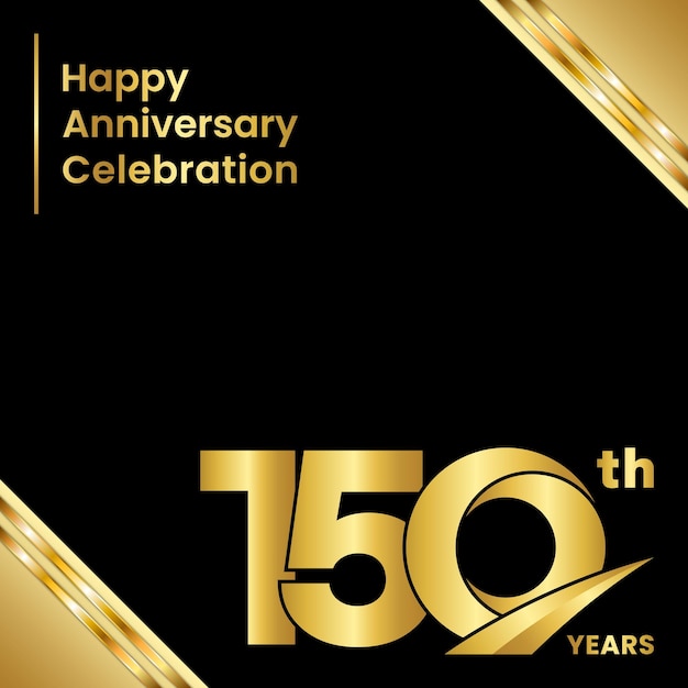 Vector 150th anniversary logo design in gold color for anniversary celebration event logo vector template